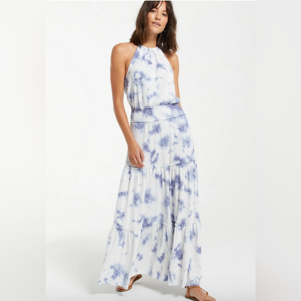 Z Supply The Beverly Blue and White Tie-Dye Maxi Dress